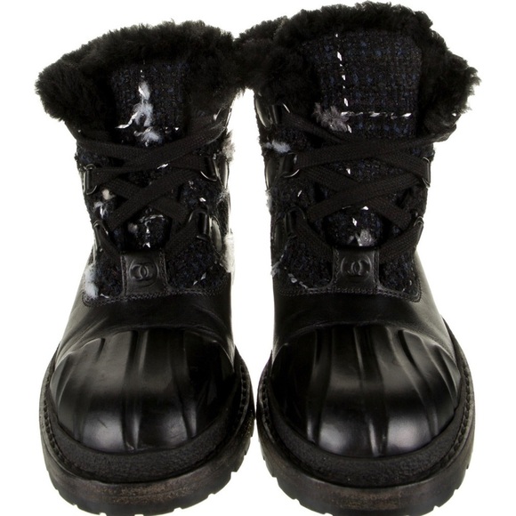 Chanel Weatherproof Combat Tweed Boots - Picture 4 of 5